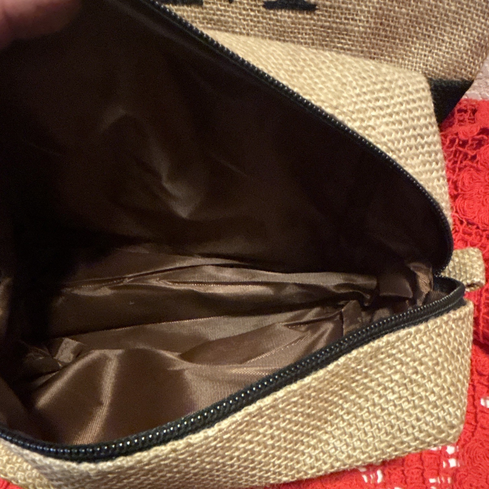 2pc Beige & Black Fabric Monogram “M” Zipper Makeup Bag Set
