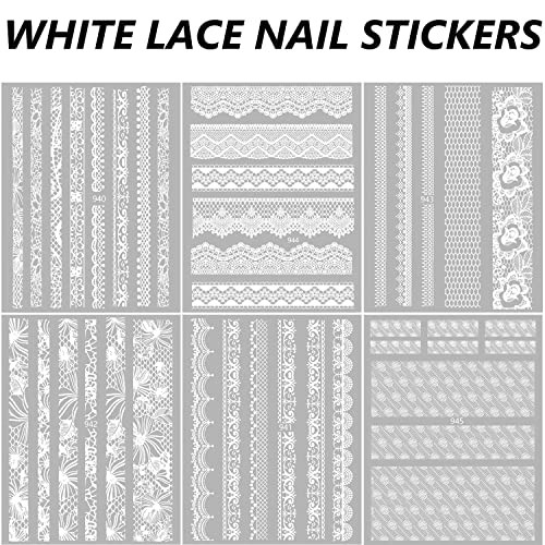 Lace Nail Art Stickers 3D Self-adhesive Wedding Decal for Acrylic Nail – White