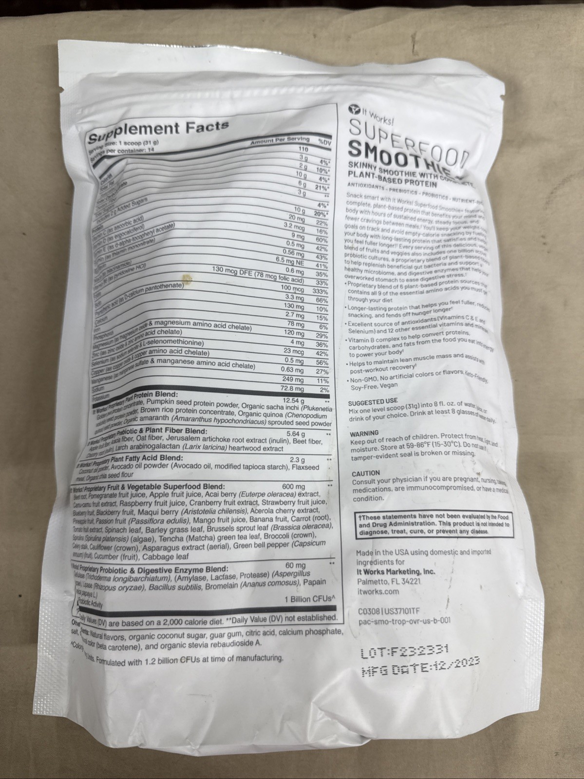 IT WORKS! Superfood Smoothie+ – Tropical Fruit Mfd 12/23 Exp 12/2025