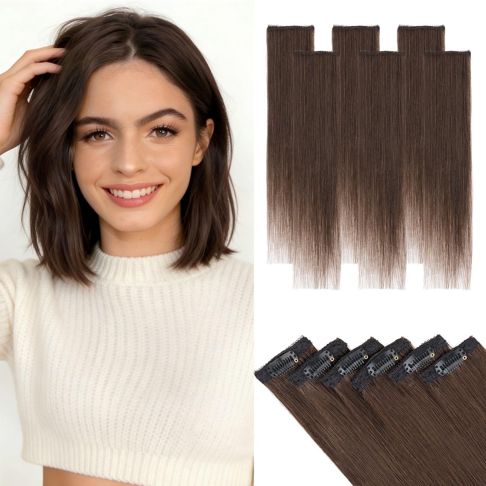 Hairro Clip In Hair Extensions 10 Inch Dark Brown