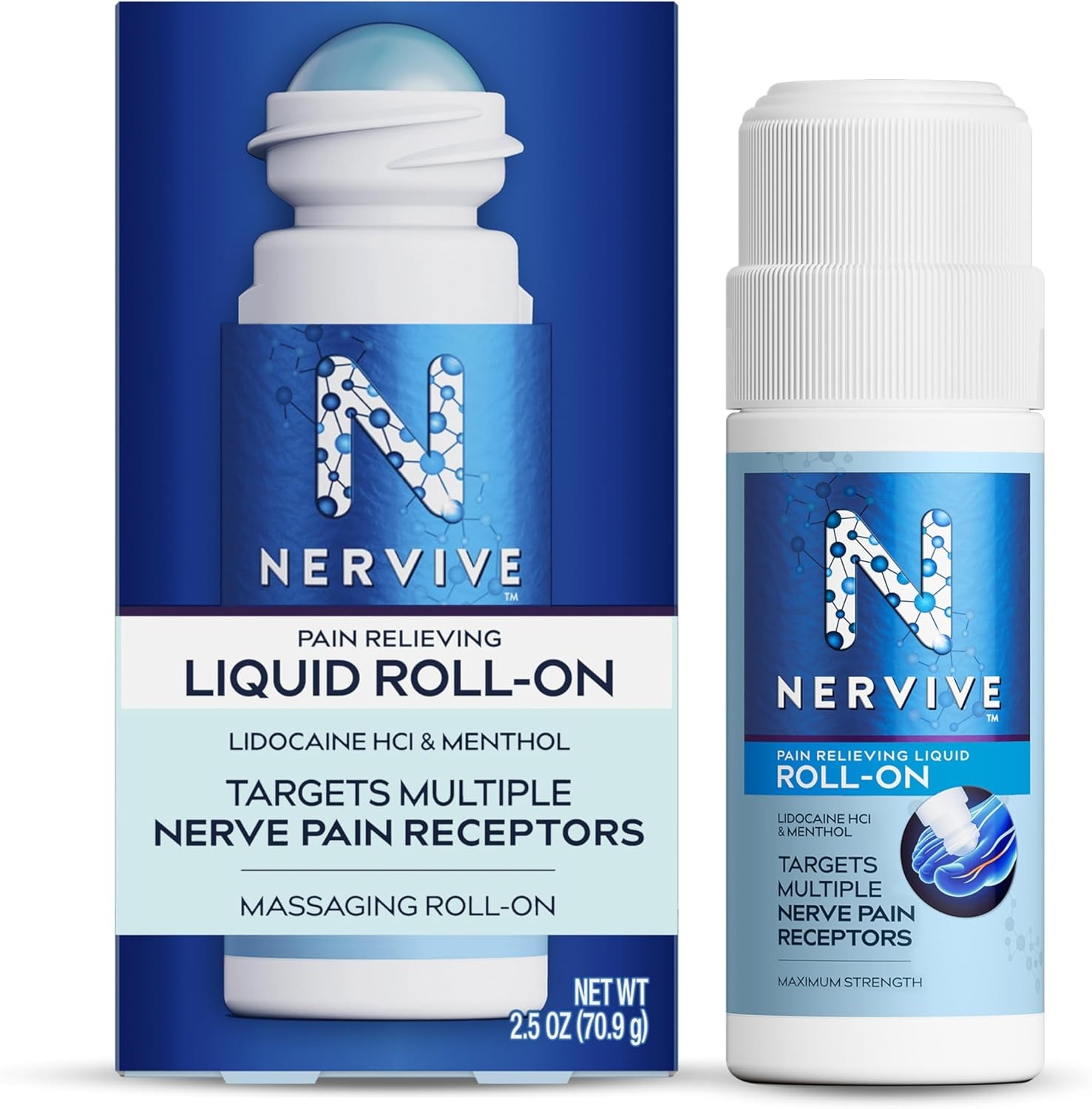 Nervive Nerve Care Pain Relieving Roll-On Liquid, Max Strength, 2.5 oz, New
