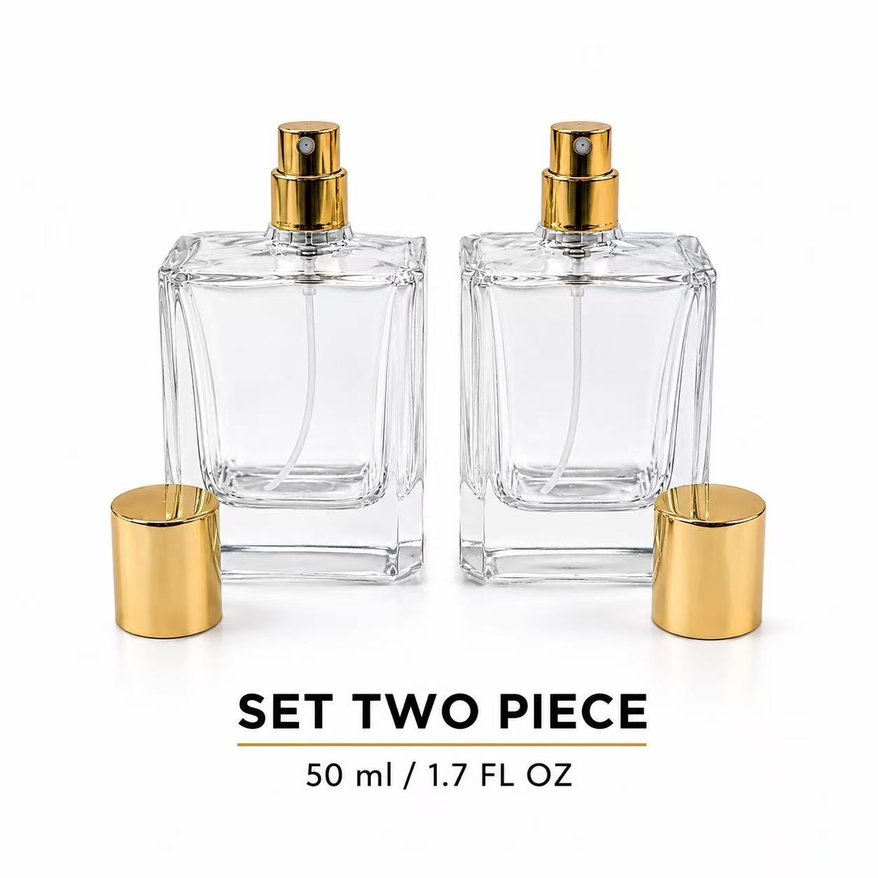 2 Pack 50ml Refillable Glass Perfume Spray Bottles Empty Atomizer Gold Cap