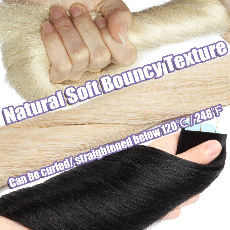 Thick 10/20/40/60pcs Tape In Remy Virgin Human Hair Extensions Russian Skin Weft