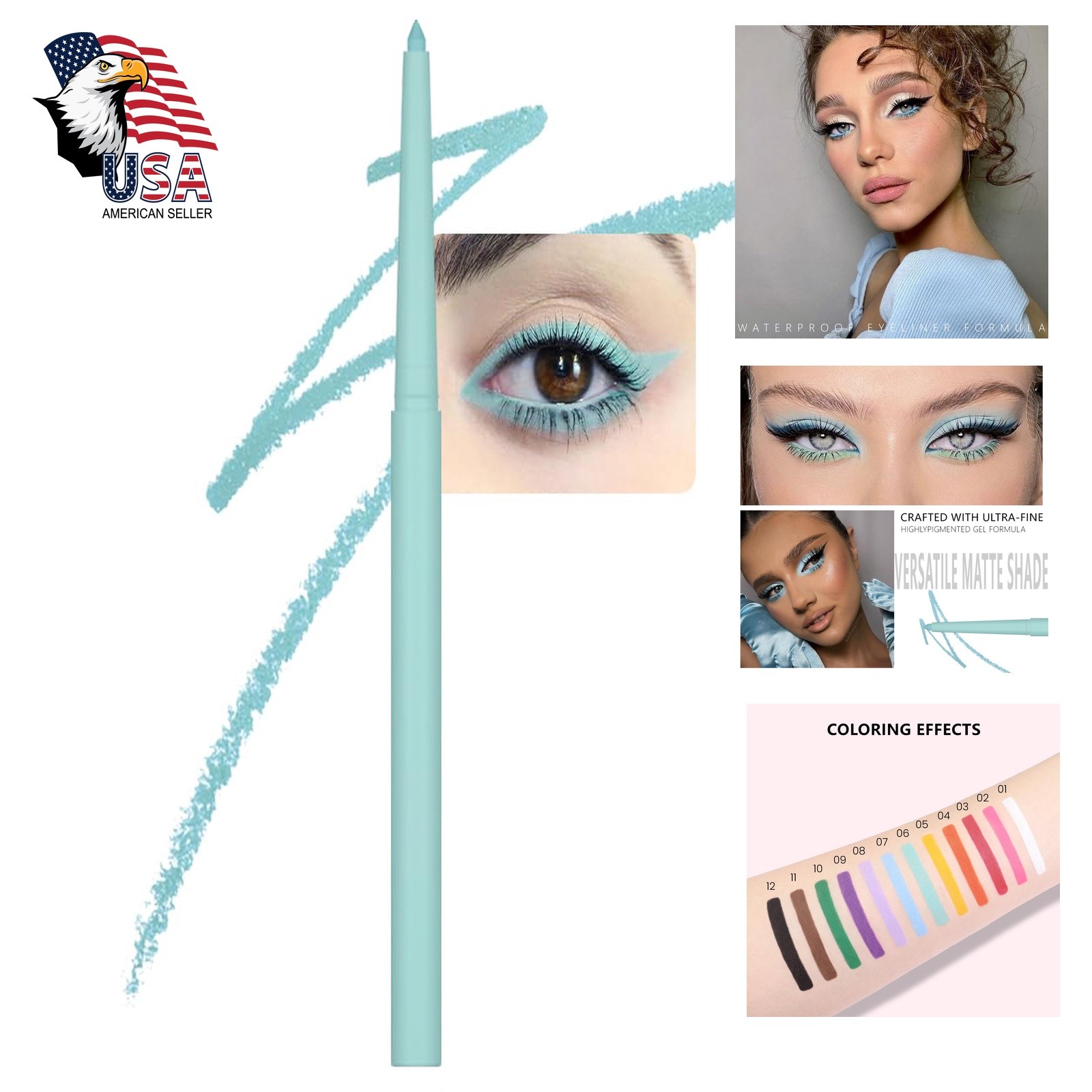 evpct Teal Eyeliner Pencil Light Green Matte