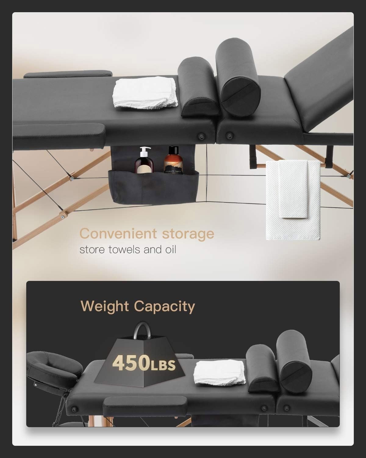 Luxury Portable 3 Folding Massage Bed – 28″ Wide with Oil Pouch & Towel Hanger
