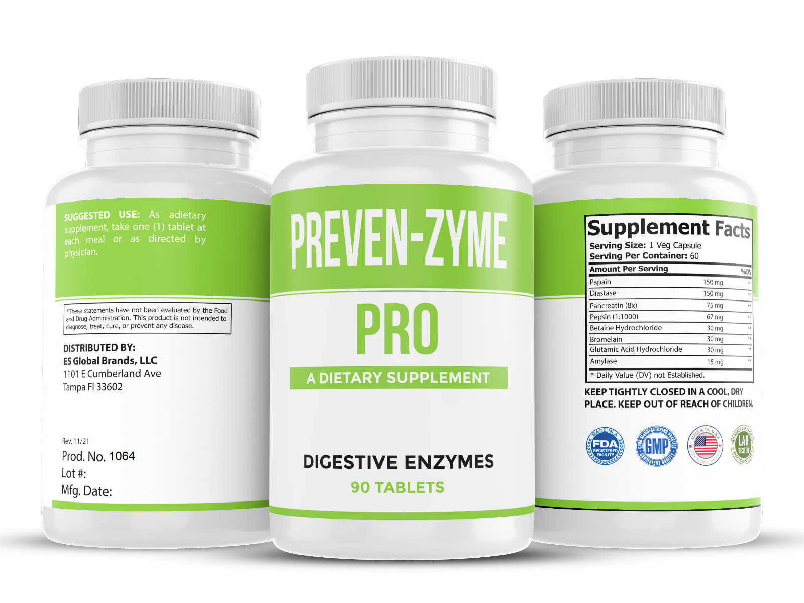PREVENZYME PRO Digestive Enzymes Legere Pharmaceuticals for ES Global 90 TABS