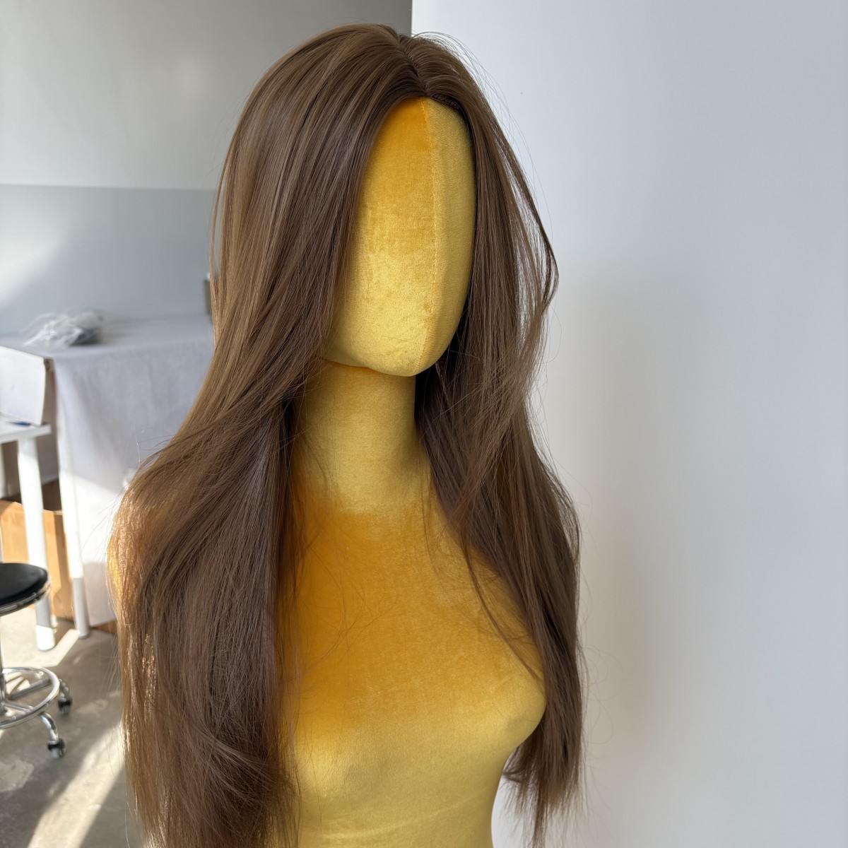 Cosplay Wig Heat Resistant Hair Soft Layered Medium brown Long Straight