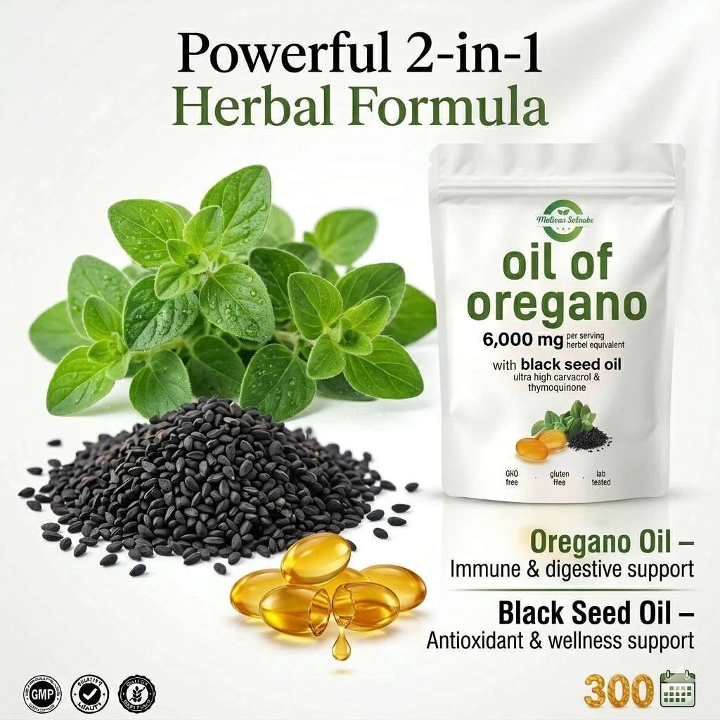 2 in 1 Oil of Oregano & Black Seed Softgels Count with Carvacrol,Immune Support