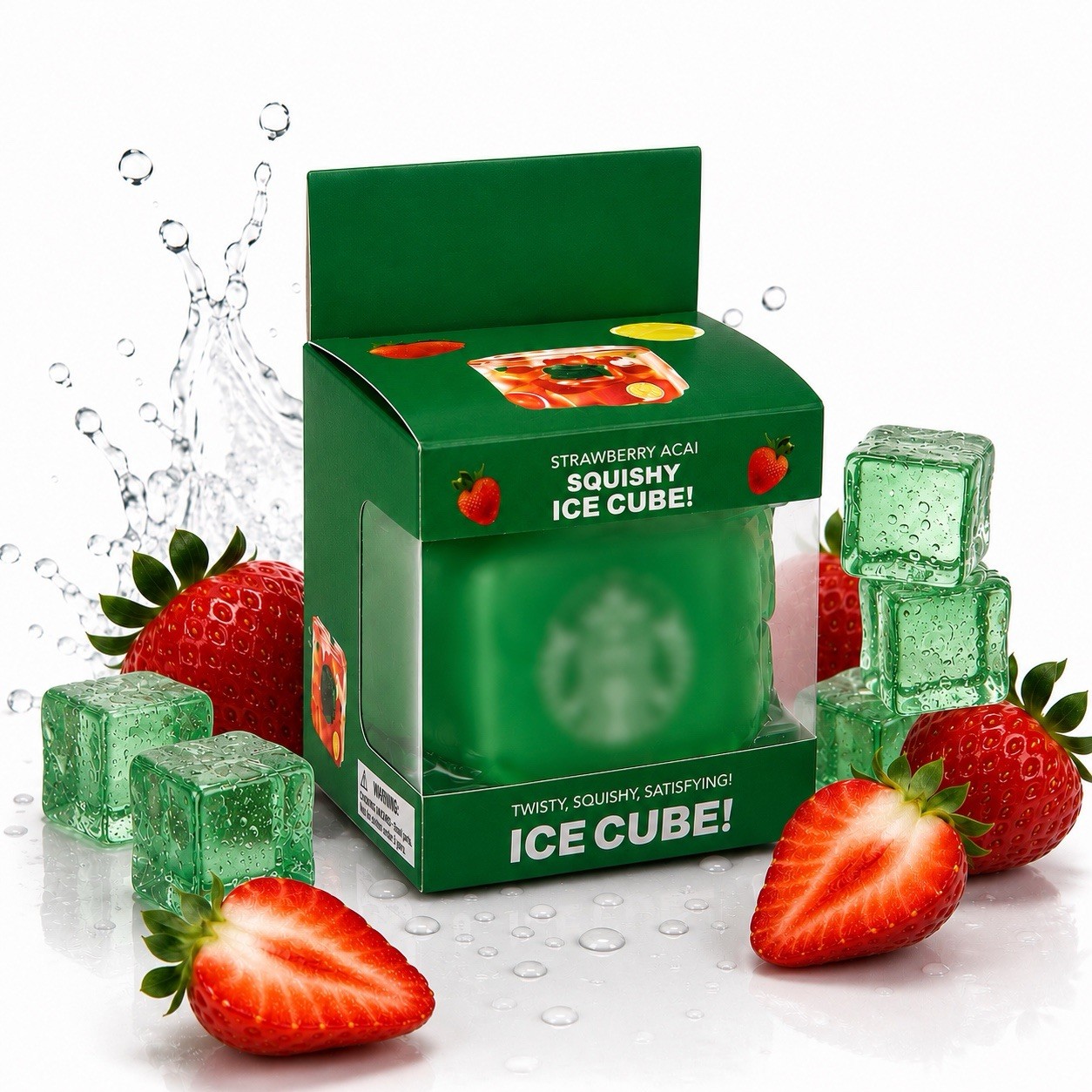 Strawberry Acai Squishy Ice Cube Stress Relief Sensory Fidget Toy