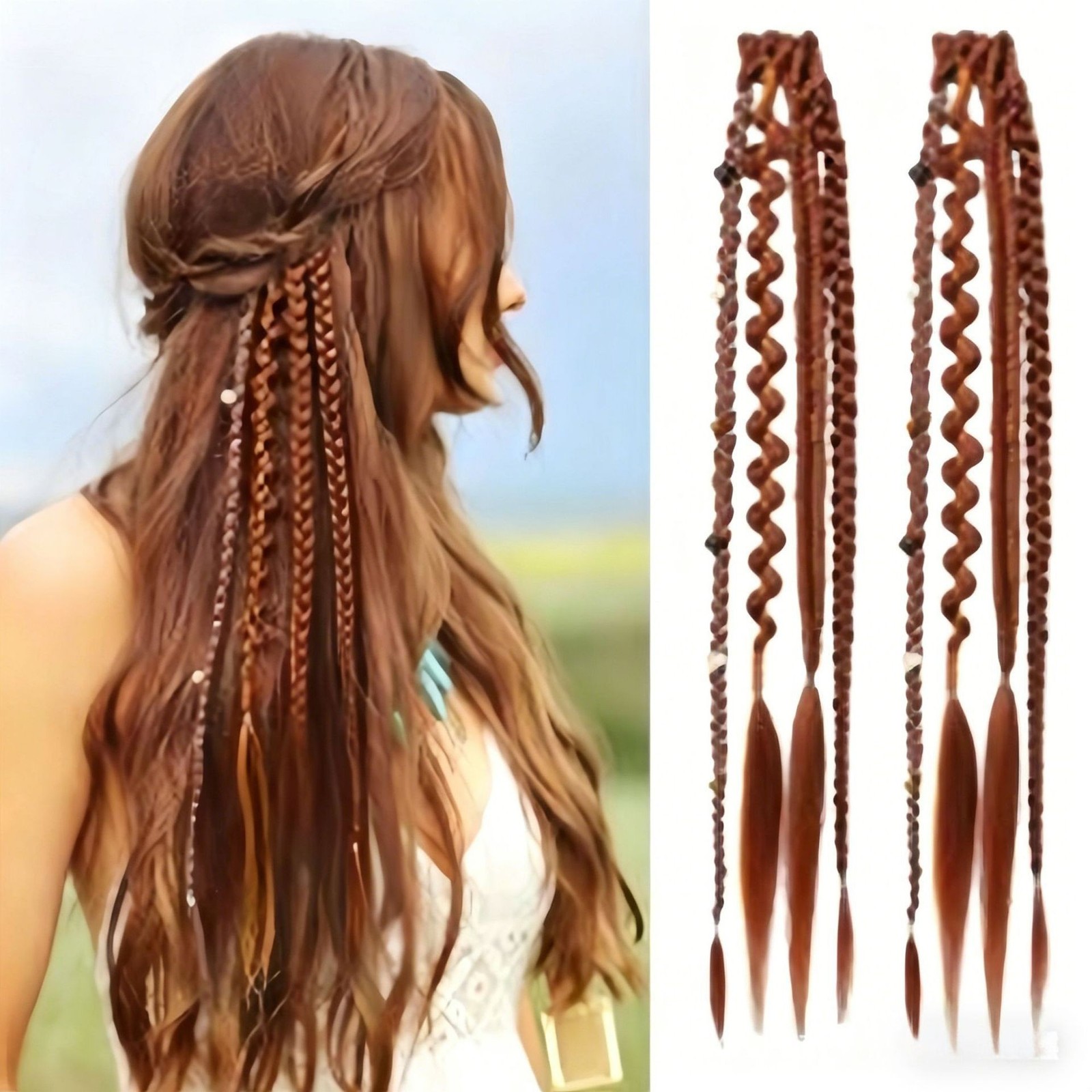 Clip in Hair Extensions 16″ Boho Dreadlock Clip in Braids Braided Hairpieces