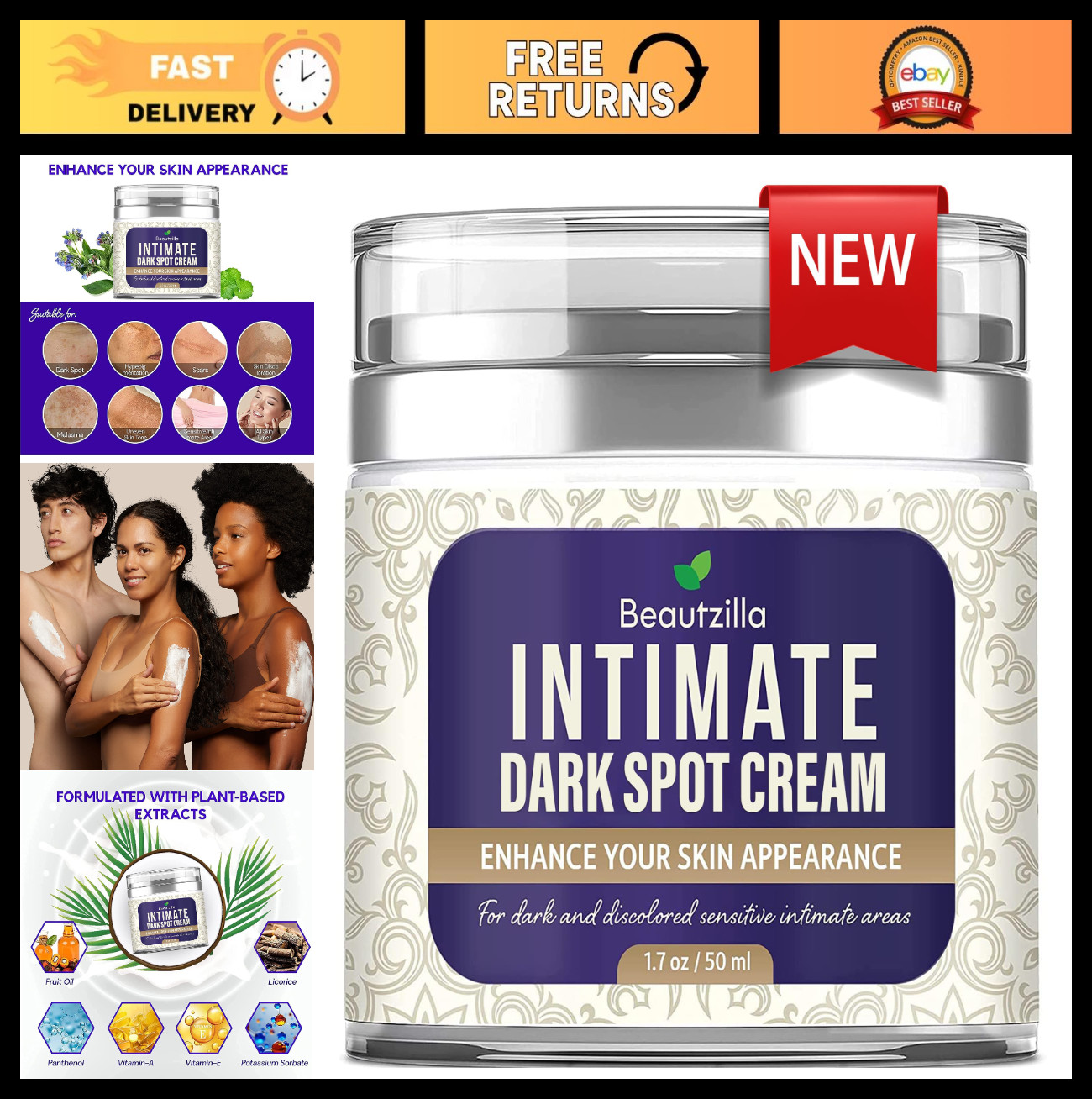 Intimate Area Dark Spot Corrector for Knees, Elbows, Underarms & Thighs – 1.7oz
