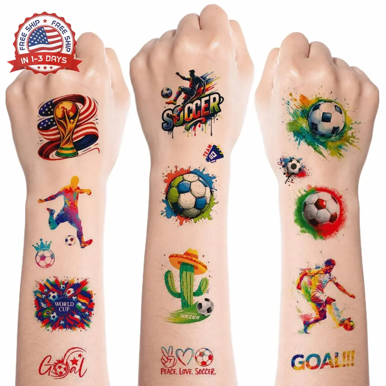 2026 World Cup Temporary Tattoos, 10 Sheets USA Canada Mexico Soccer Tattoos for
