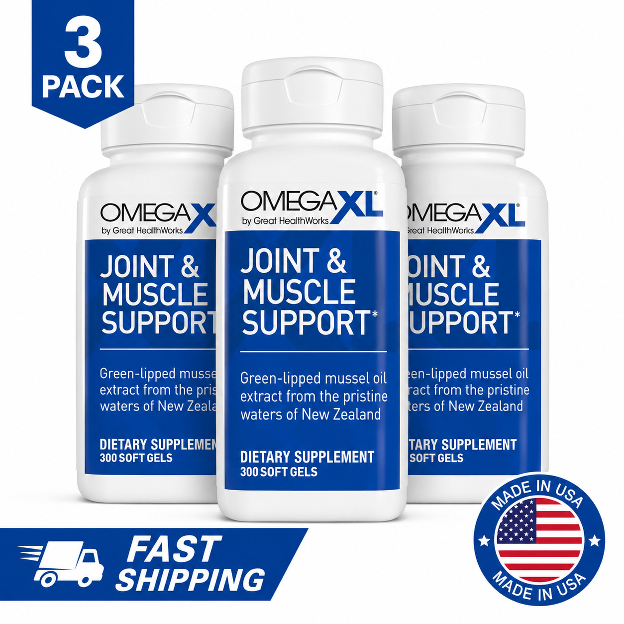 Pack of 3 Omega XL 300 Capsules-Green Lipped Mussel Joint & Muscle Relief
