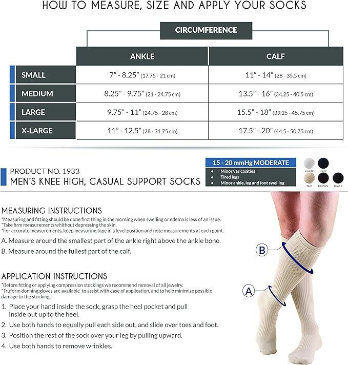 Truform Compression Socks, 15-20 mmHg, Men’s Casual Knee High Socks, Black