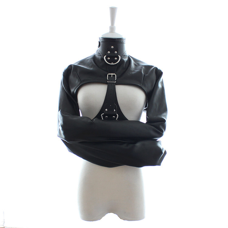 PU Leather Straightjacket Costume Open Chest Arm Harness Restraint Bondage BDSM