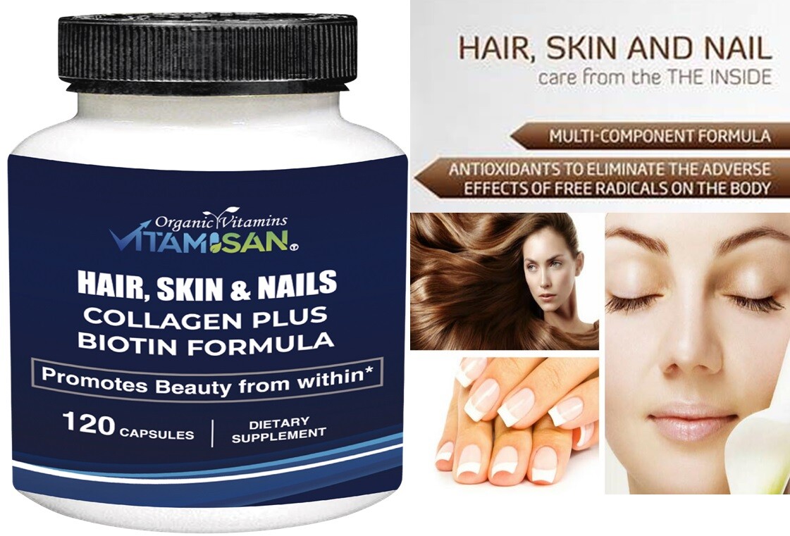 Organic Biotin & Collagen Hair Growth Supplement Hair, Skin, Joints Vitamins 120