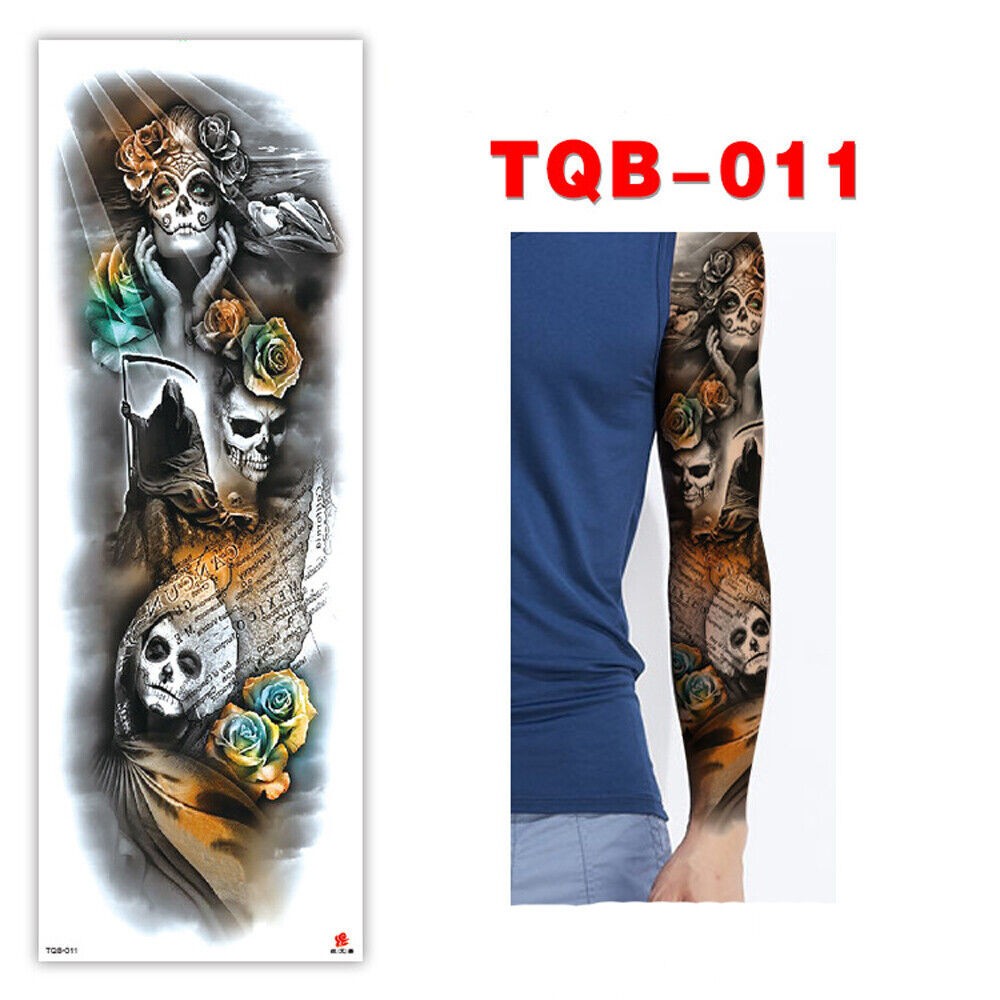 10 Sheets Waterproof Fake Temporary Tattoo Large Full Arm Sticker Color Black