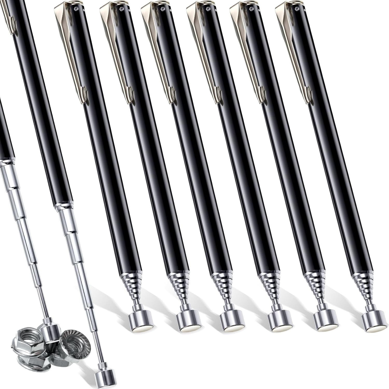 8 Pieces Telescoping Magnetic Pick up Tool Grabbers Reacher Tools with Pocket Cl