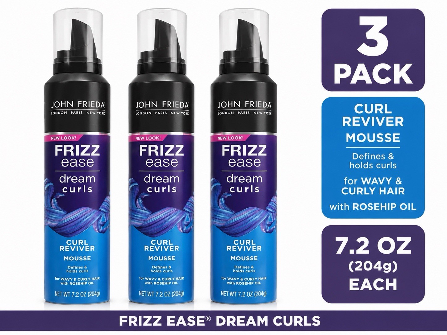 3PK John Frieda Frizz Ease Dream Curls ~ Curl Reviver Mousse ~ 7.2 OZ EACH ~ NEW