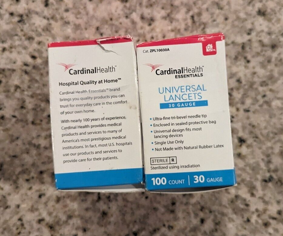 2 boxes of 100 Cardinal Health 30g Lancets exp 08-11-2024