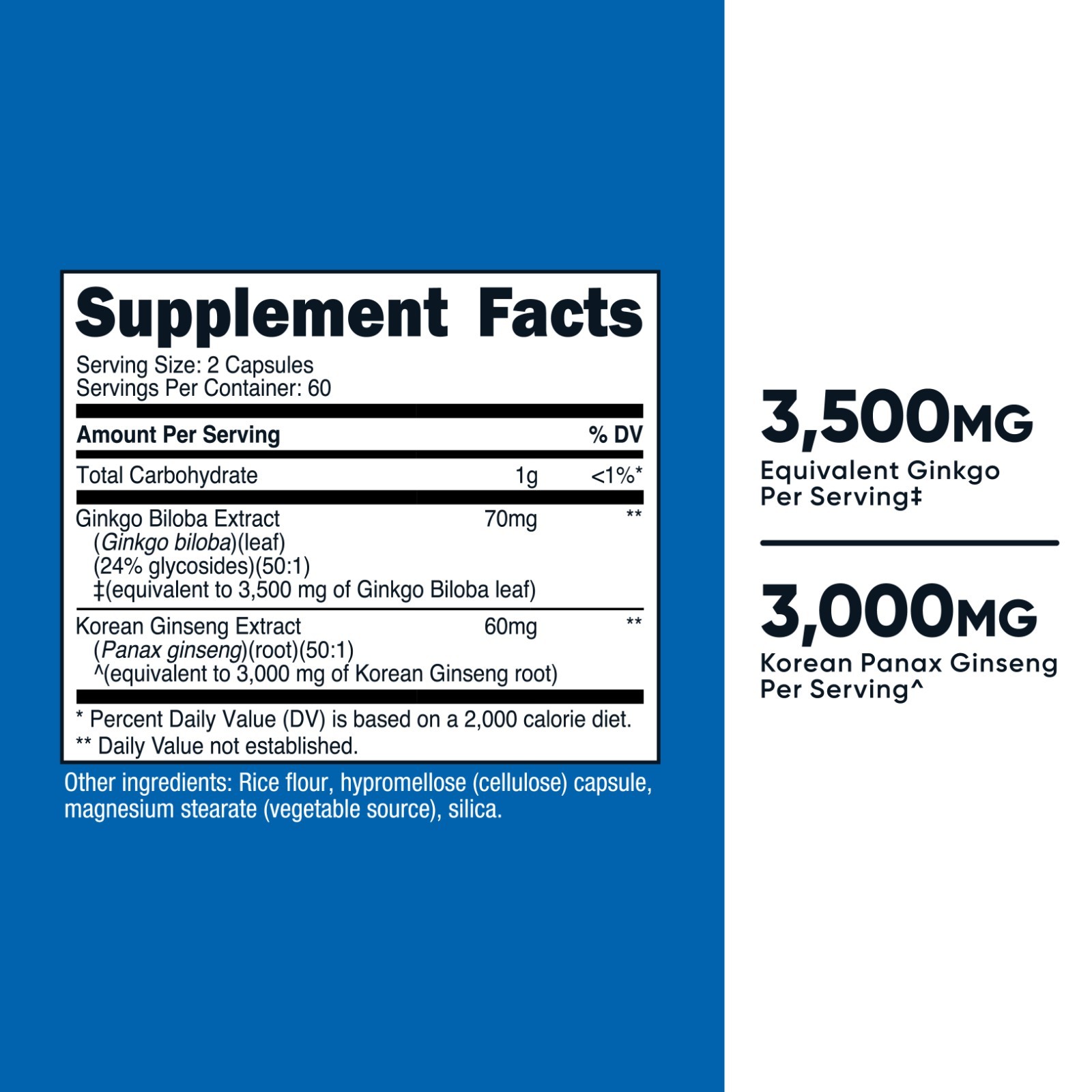 Nutricost Ginkgo + Ginseng Supplement 120 Capsules for 60 Servings Per Bottle