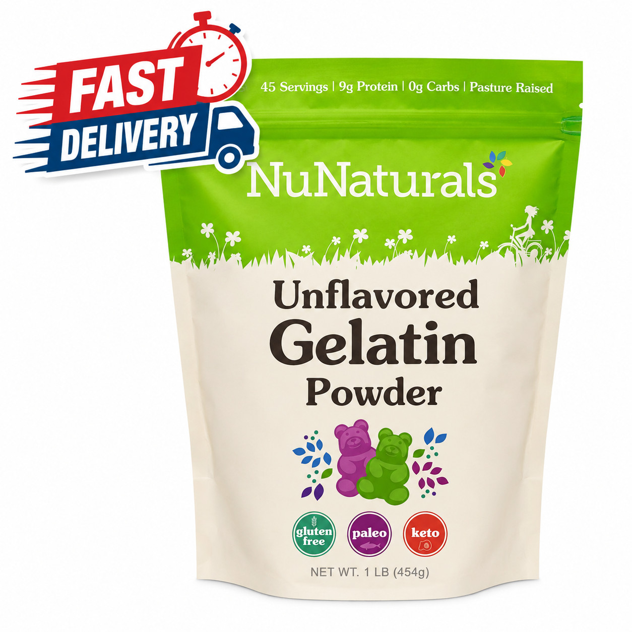 NuNaturals Unflavored Beef Gelatin Powder Thickening & Stabilizing 1 lb New