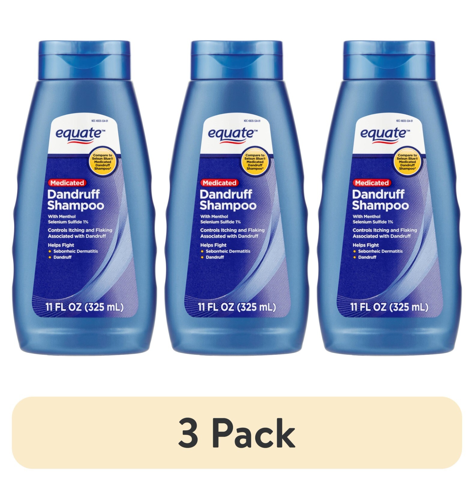 (3 PACK) Equate Medicated Dandruff Shampoo with Selenium Sulfide 1%, 11 fl oz