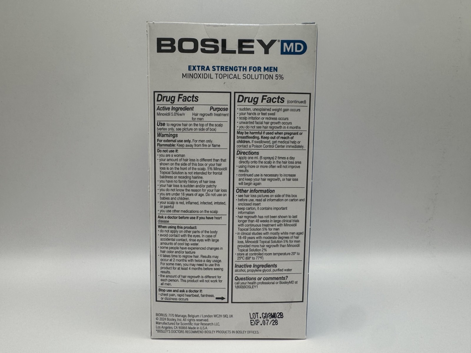 Bosley Hair Regrowth Treatment Minoxidil Solution 5% for Men – Two Months Supply