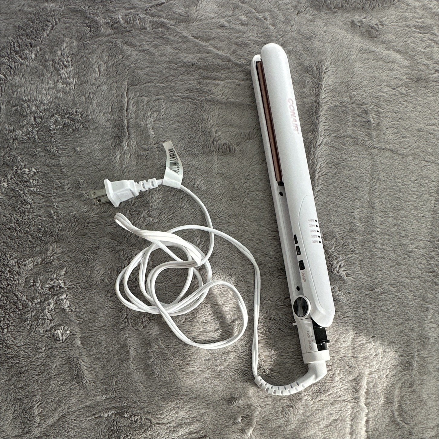 Conair White Flat Iron Hair Straightener Adjustable Heat, 410°F Corded Electric