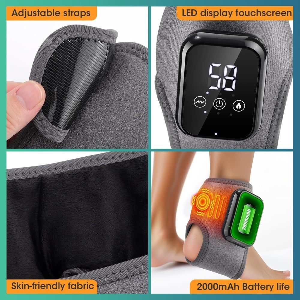 Cordless Foot and Ankle Massager Brace for Pain Relief Heating Vibration Therapy