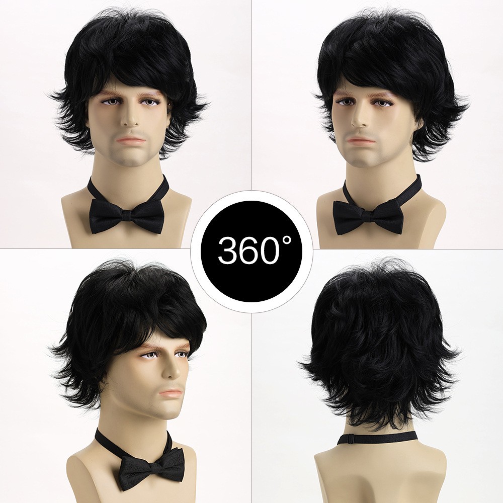 Men’s 11in Short Brown Straight Wig Heat Resistant Synthetic Cosplay Party