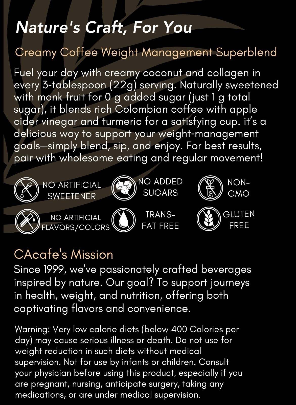 CAcafe Weight Management Coffee– No Sugar Added (90 Calories) 16OZ