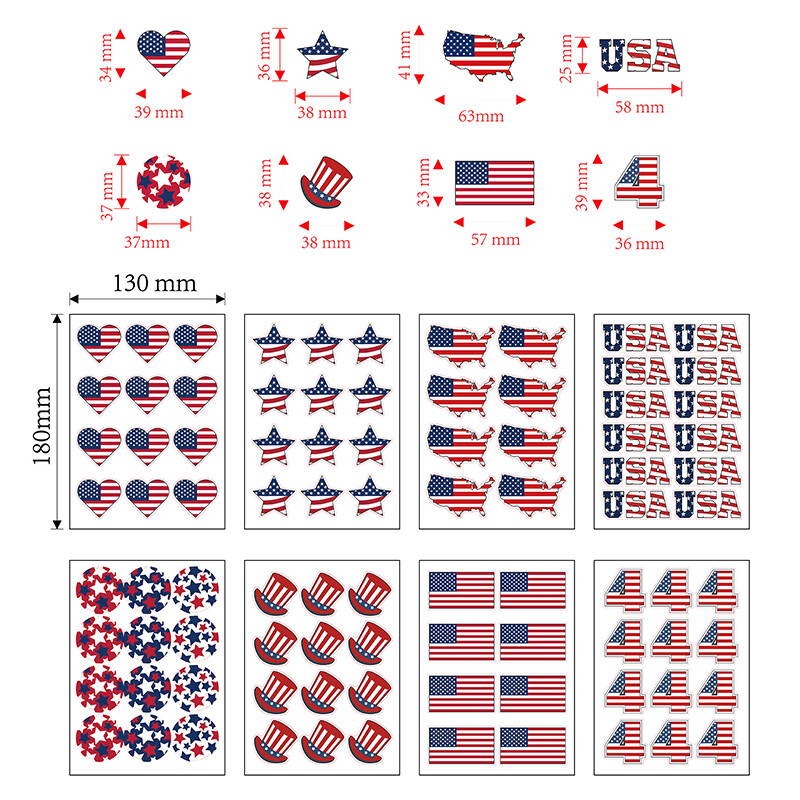 96PCS USA Flag Temporary Tattoos 8 Sheets Fourth of July Face Arm Stickers