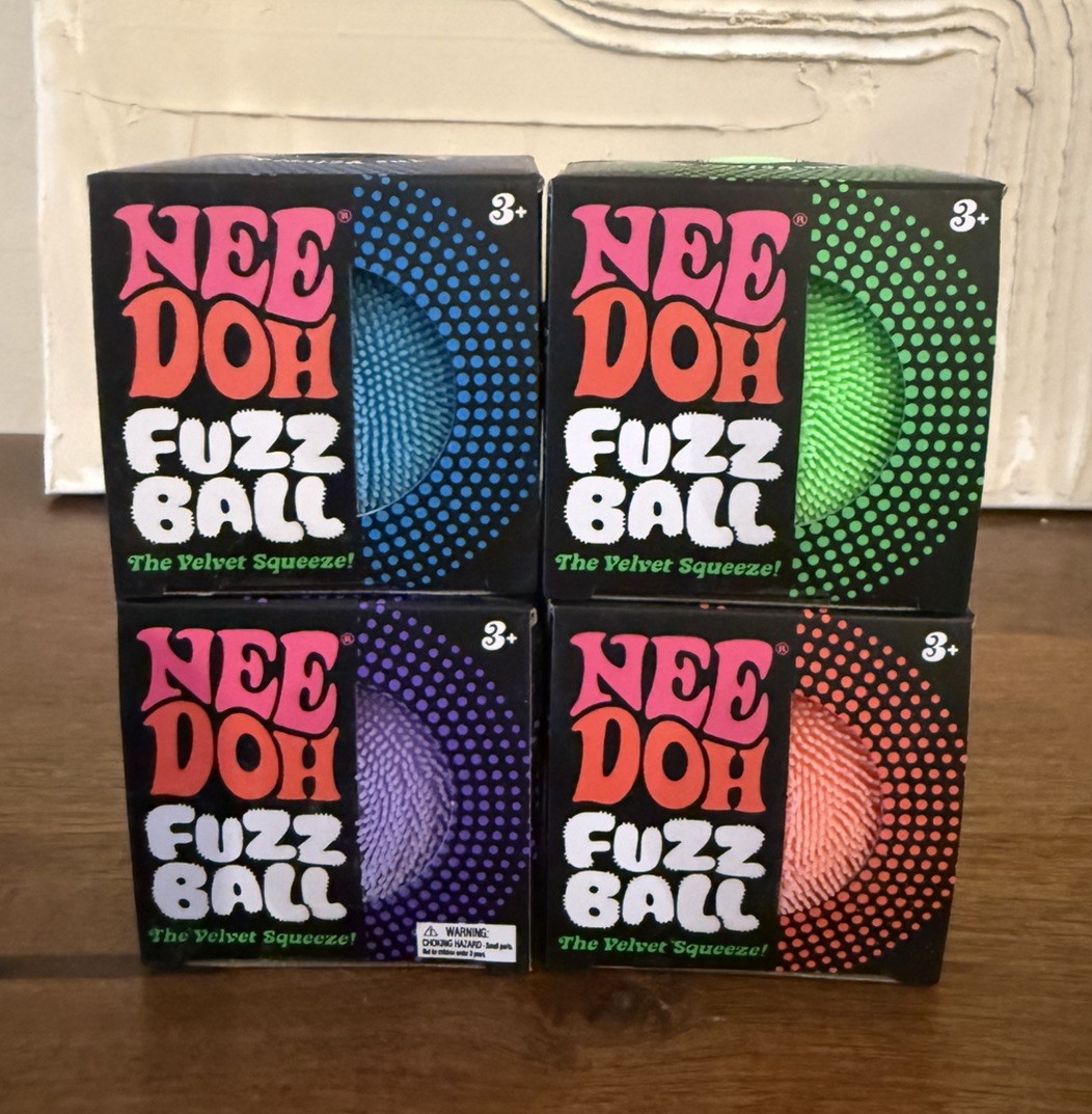 Set Of 4 Nee Doh Fuzz Ball Soft Squeeze Ball Sensory Toy, Age 3+ Needoh