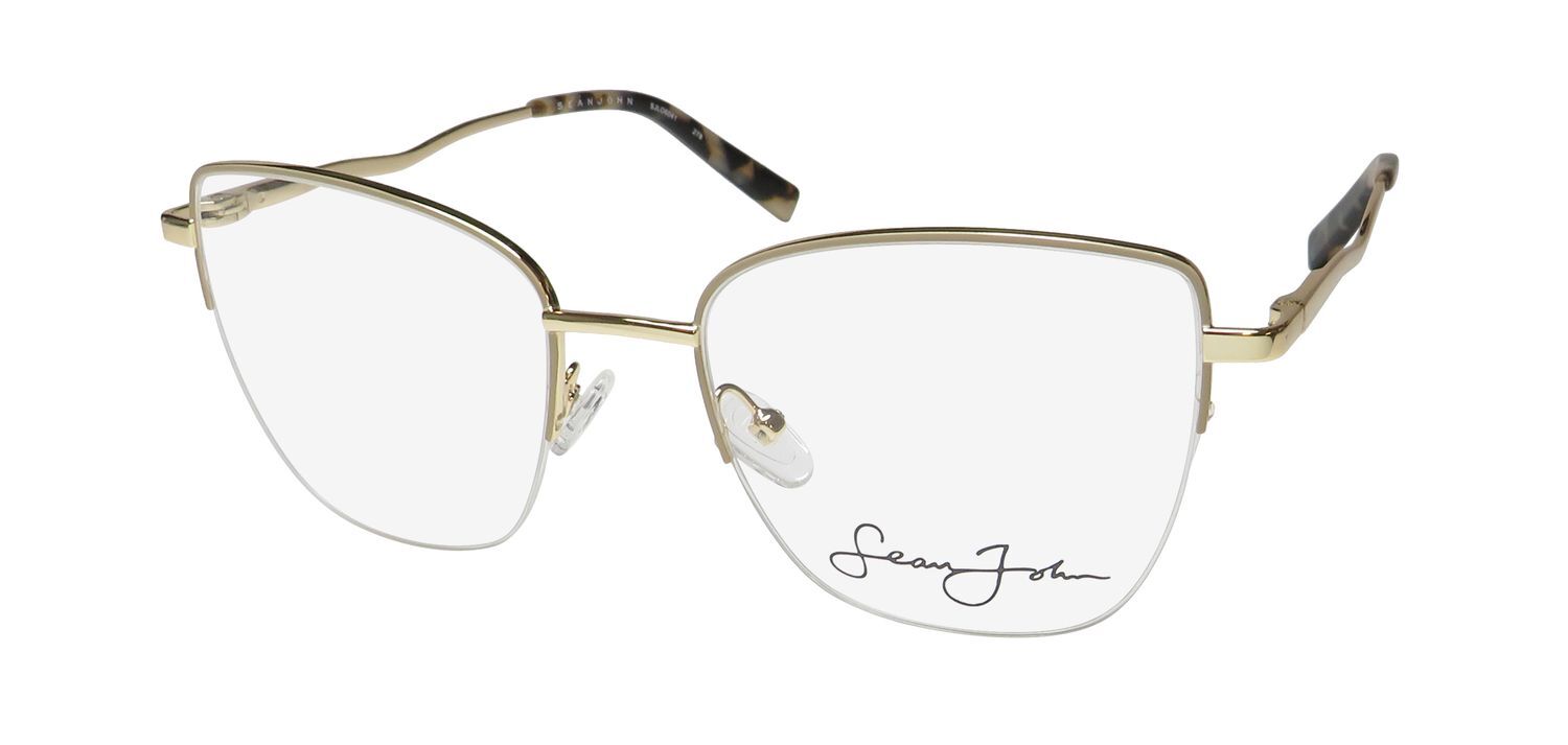 NEW SEAN JOHN 6041 GLASSES 54-19-145 METAL & PLASTIC BEIGE HALF-RIM BUTTERFLY