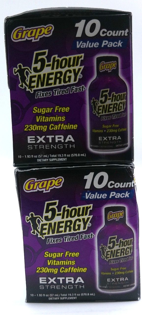 2- 5-Hour Energy Grape X-Strength, Sugar Free, 20 Total 1.93 Fl Oz Bottles 10/27