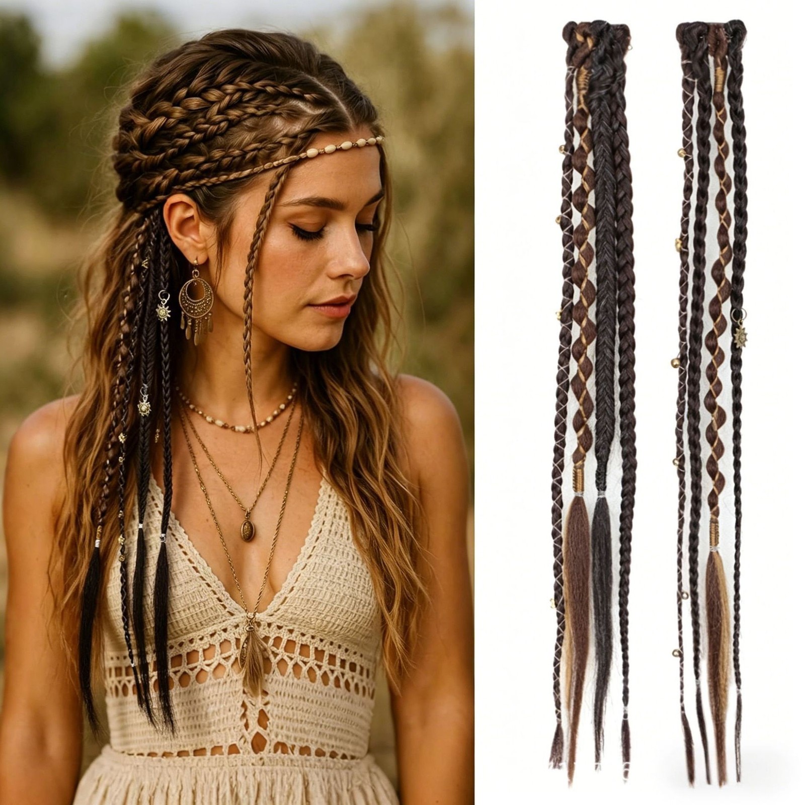 Clip in Hair Extensions 16″ Boho Dreadlock Clip in Braids Braided Hairpieces