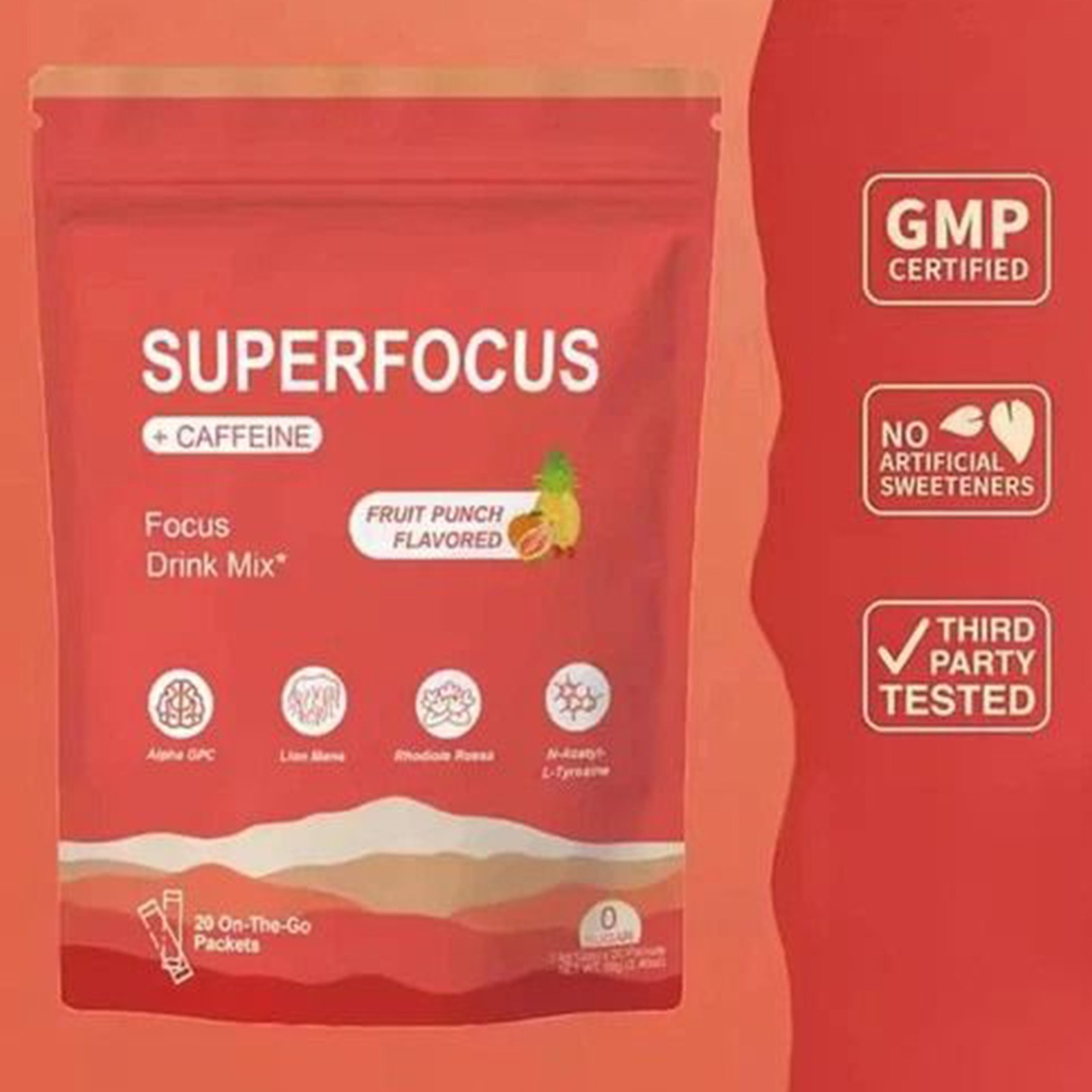 SuperFocus Fruit Punch Drink Mix 20 Packets – Mental Alertness Support – Caffein