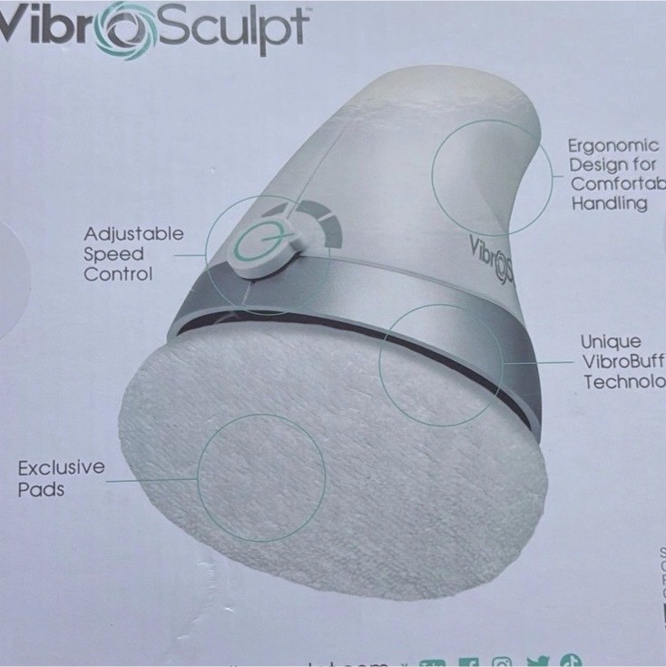 VibroSculpt Relax Body Massager w/ Pads, Adjustable Speed, White/Silver