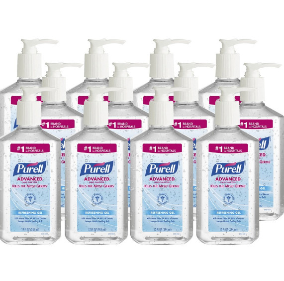PURELL 3659-12 Advanced Hand Sanitizer Refreshing Gel 12 oz Pump Bottle 12 Pack