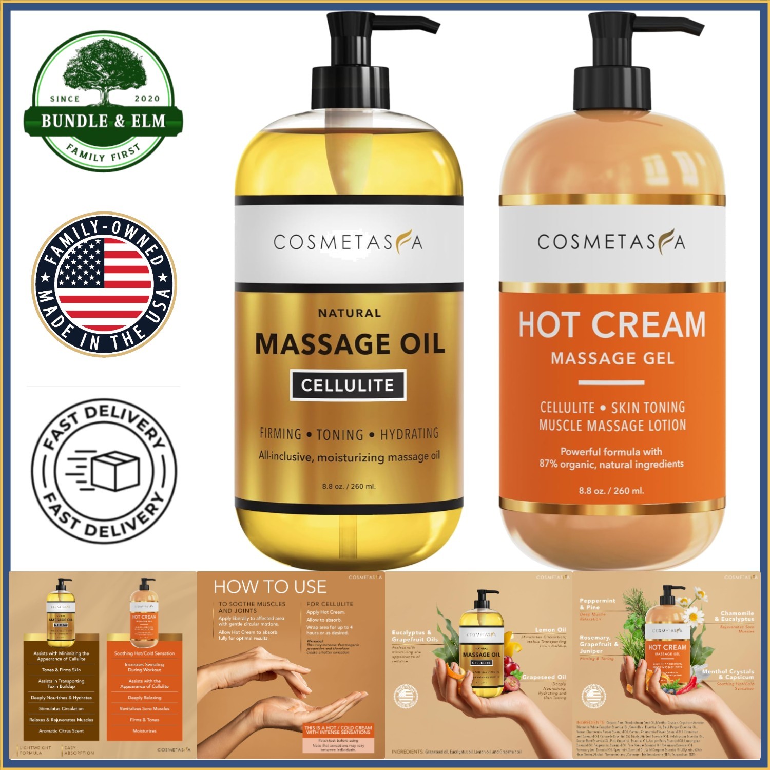 2-Pack Natural Cellulite Treatment Oil and Hot Cream for Effective Results