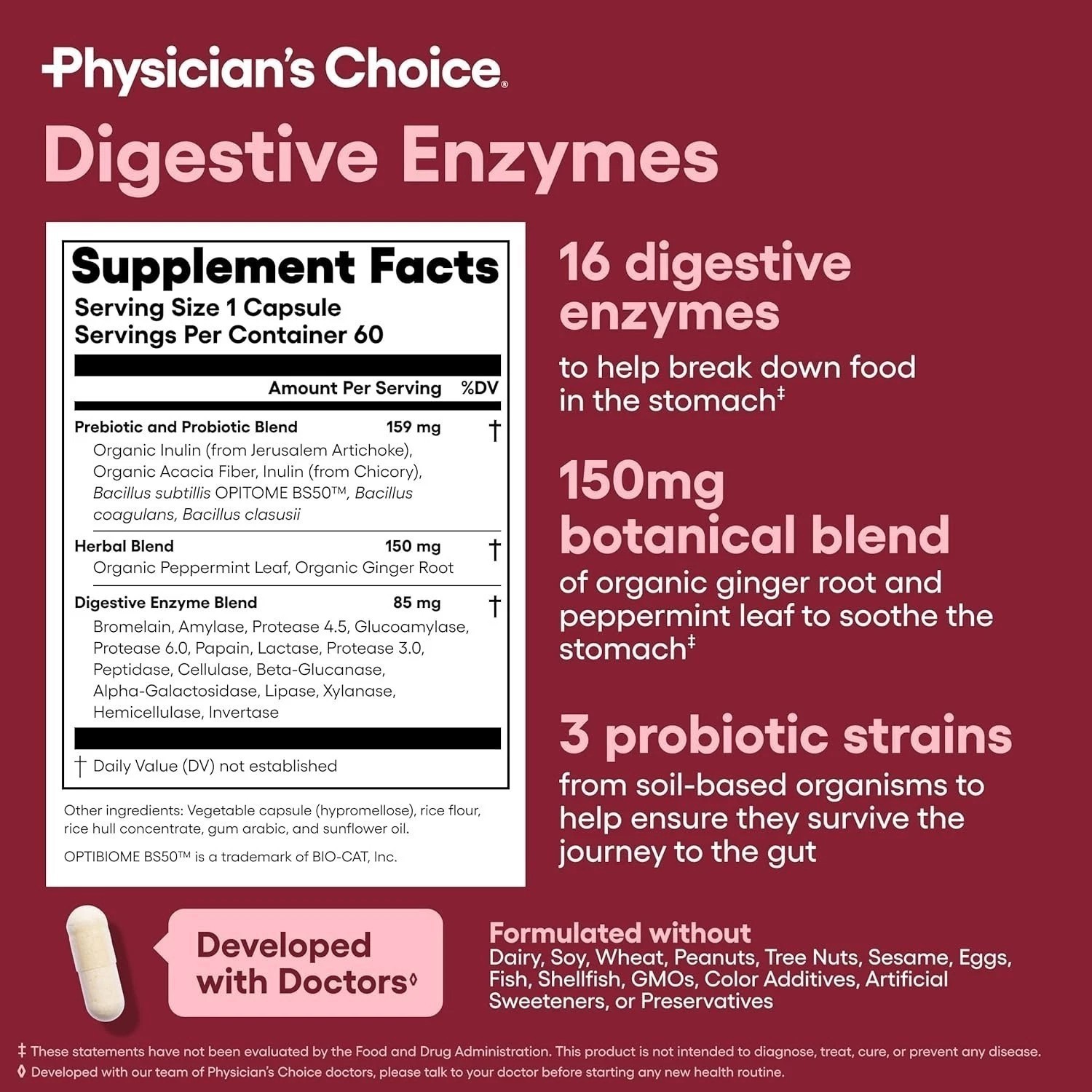 Choice 60 Digestive Probiotic & Billion Enzymes Digestive Health STEAMING Physic