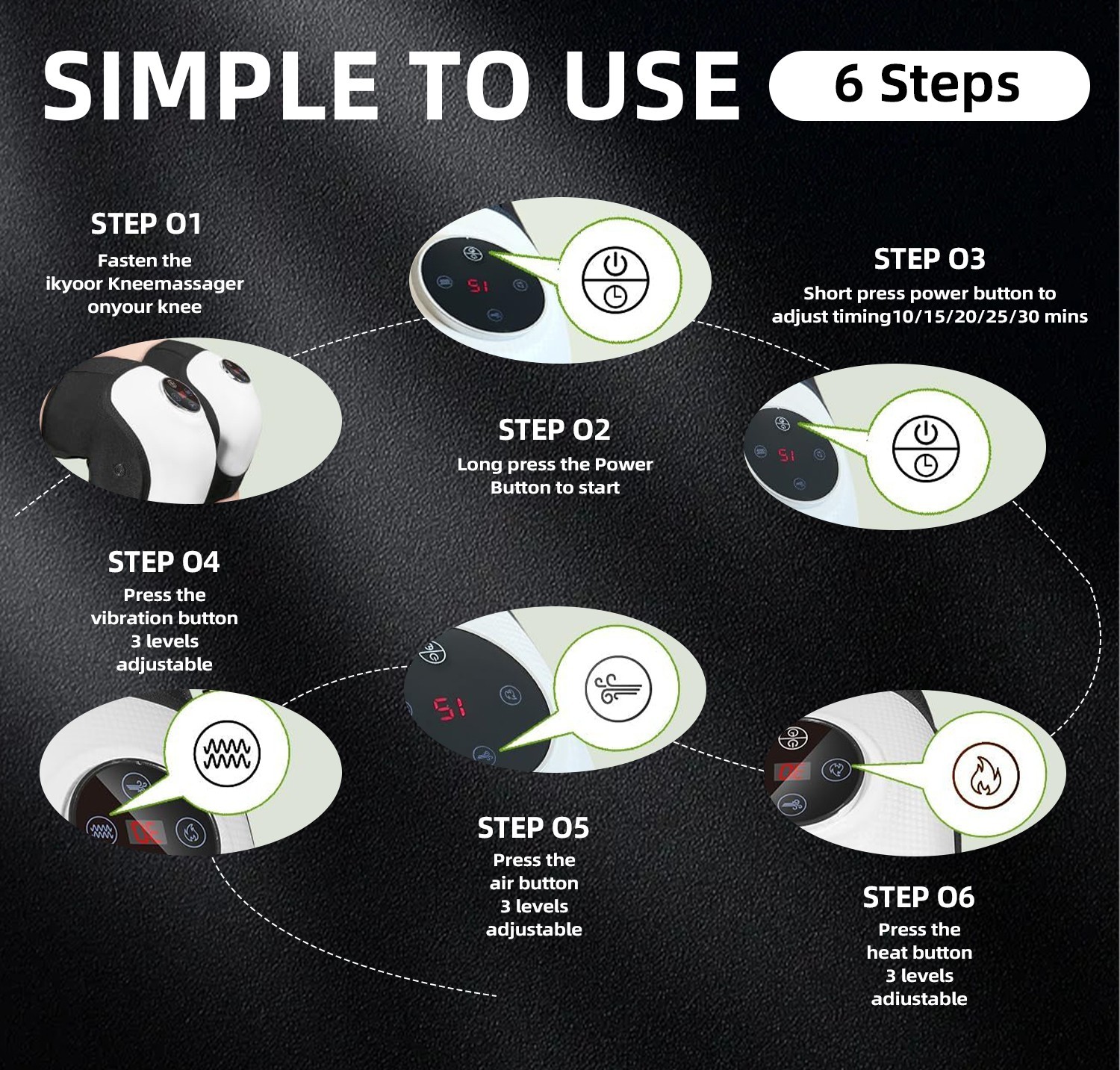 Wireless Knee Massager for Pain Relief with Heat and Airbag Wave Compression