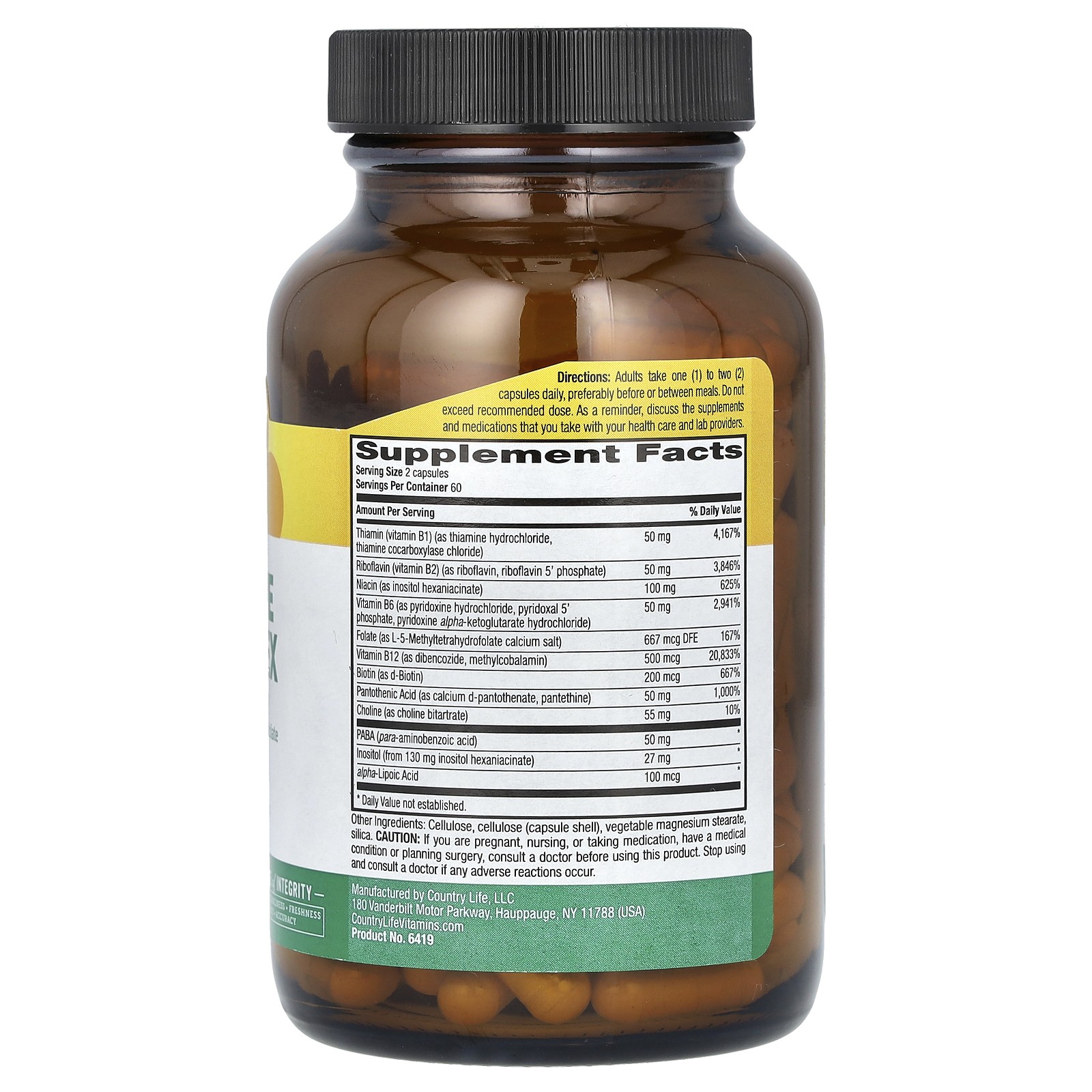 Country Life Coenzyme B-Complex Caps 120 Vegan Capsules Gluten-Free, GMP Quality