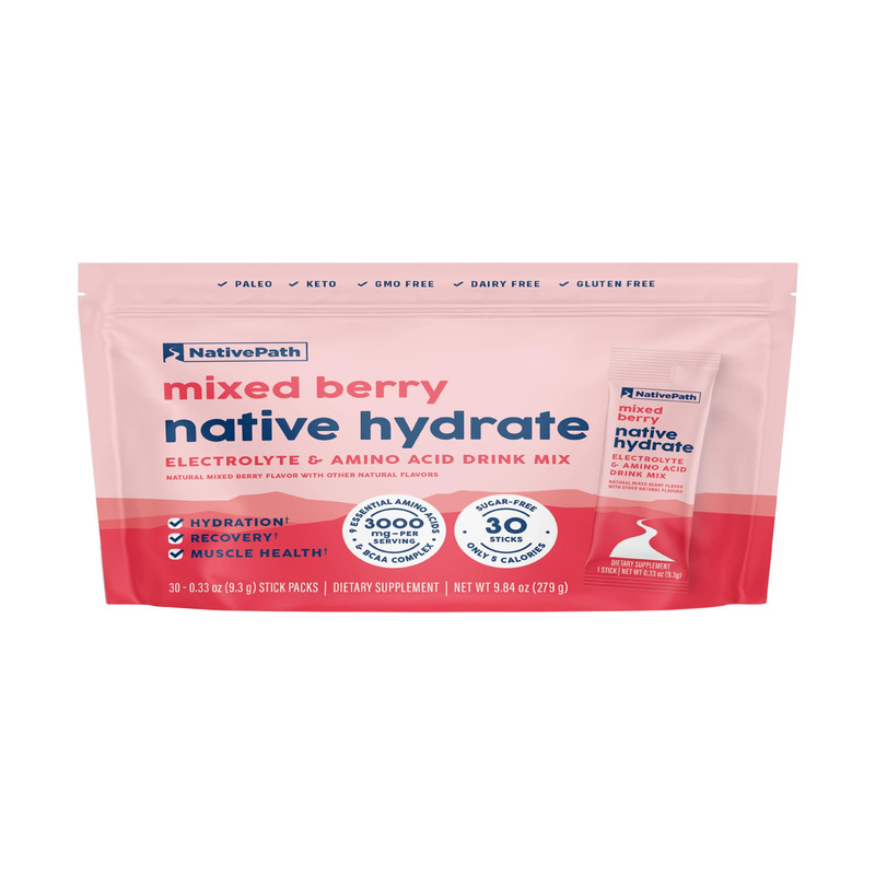 Nativepath Hydrate Stick Packs Sugar Electrolytes Powder Bcaas Mixed Berry