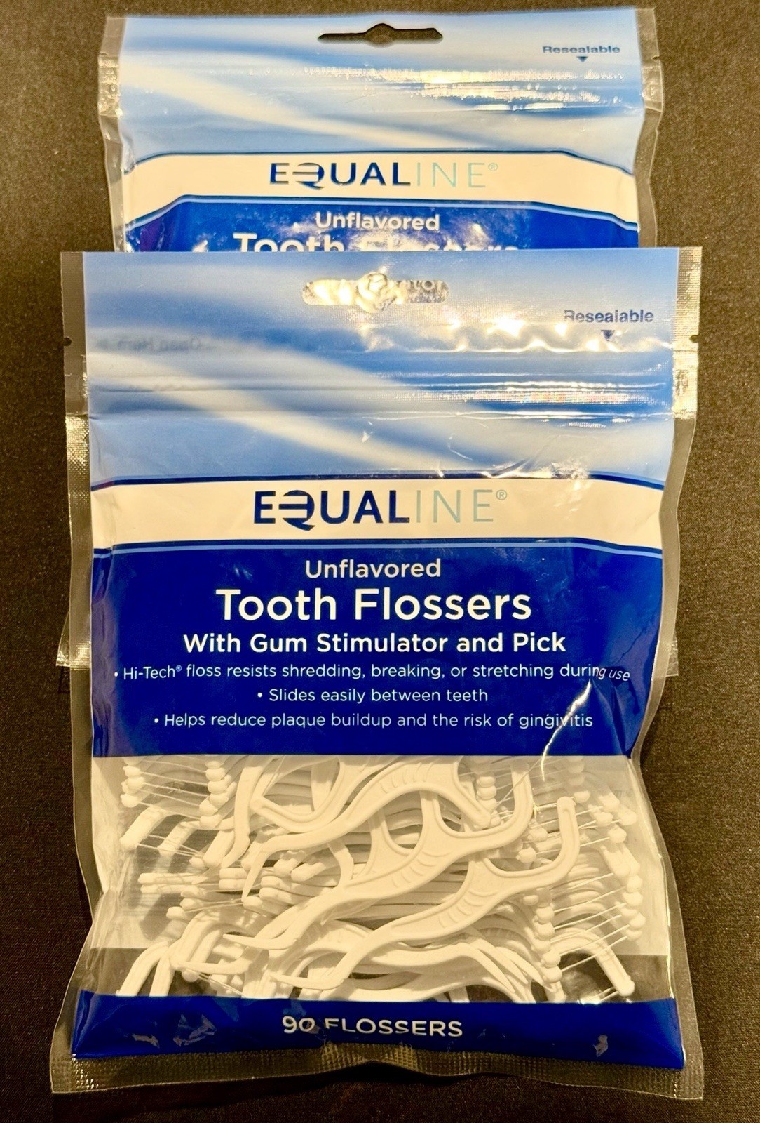 Equaline Tooth Floss Picks Unflavored 2x (Set Of 2) 90 Flossers Each | New