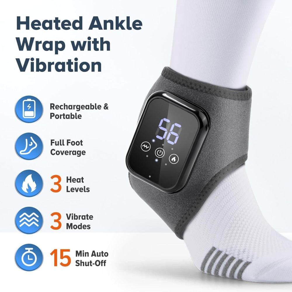Cordless Foot and Ankle Massager Brace for Pain Relief Heating Vibration Therapy
