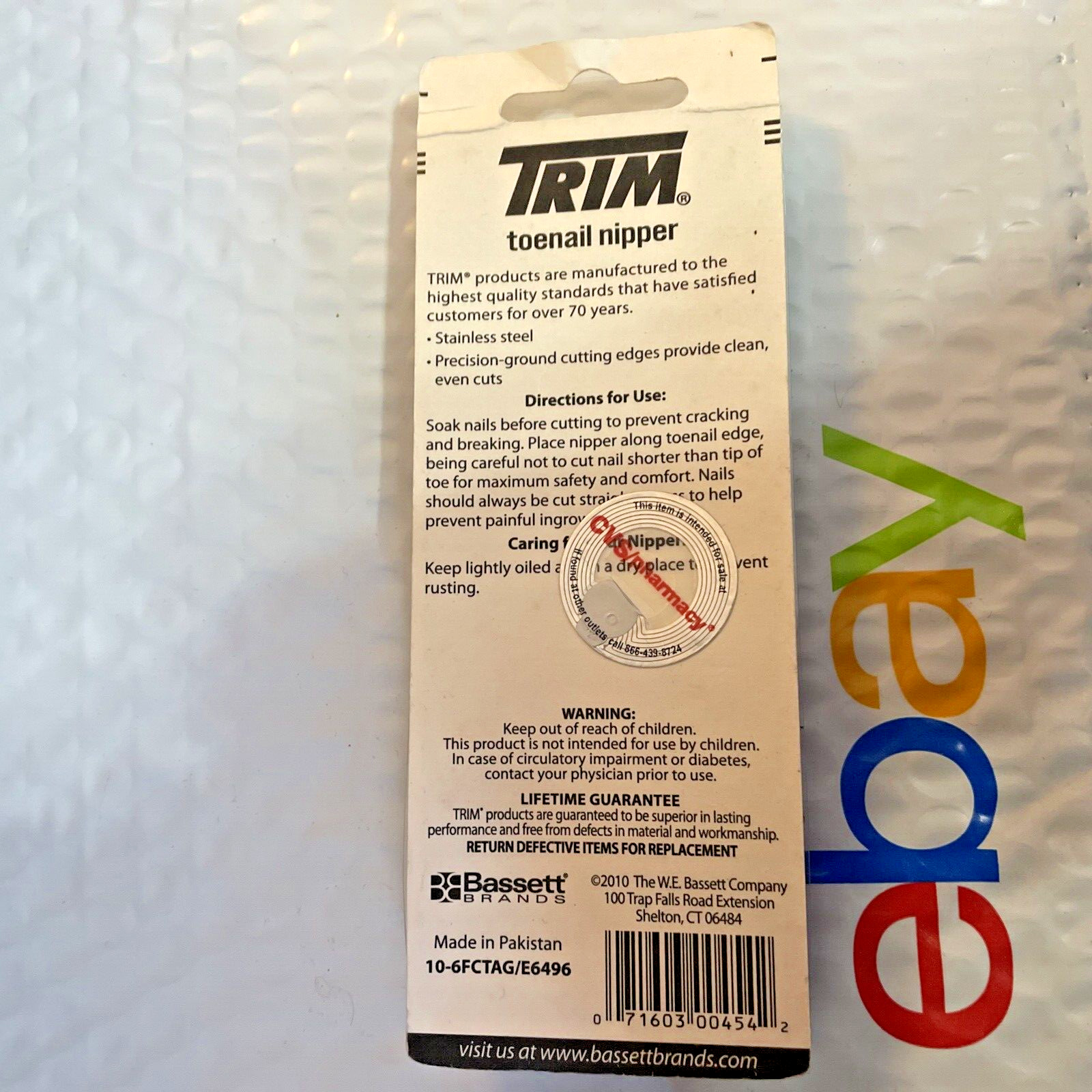 TRIM Toenail Nipper 00454 STAINLESS STEEL sealed in retail card FULL-SIZE