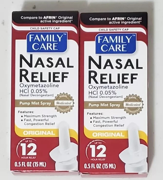 2 Pack Family Care Nasal Relief Original Spray Maximum Strength 0.5 oz EXP 05/27