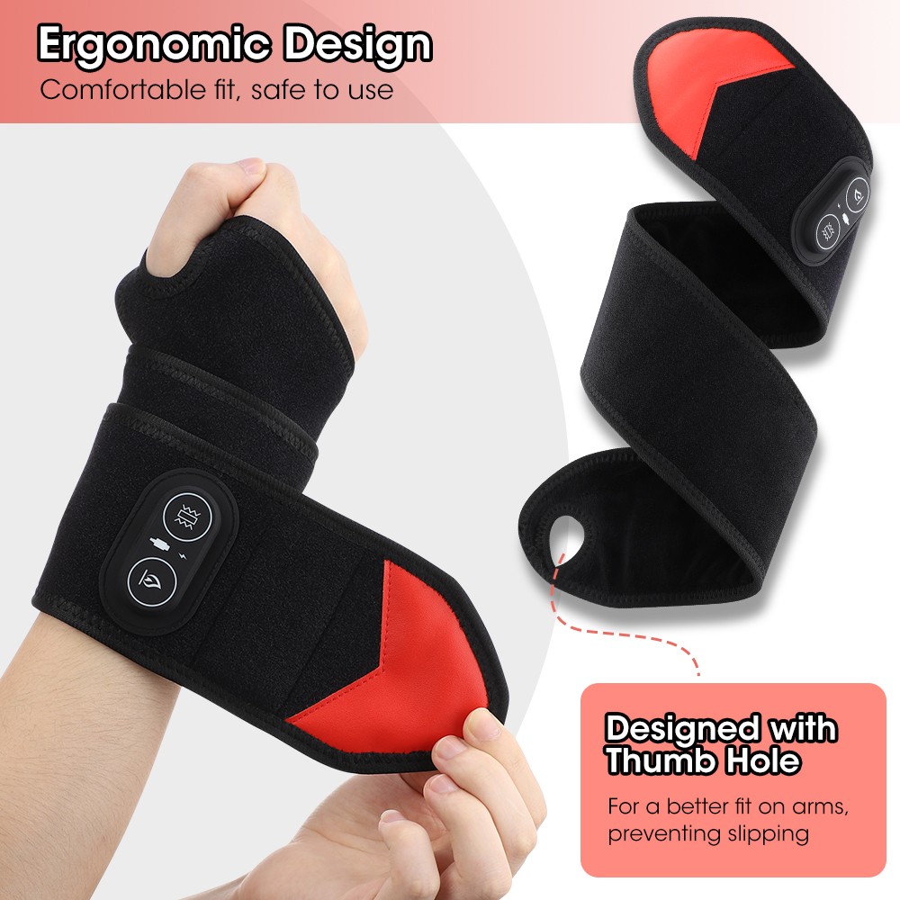 Infrared Heated Wrist Wrap Brace Electric Hand Massage Vibration for Pain Relief